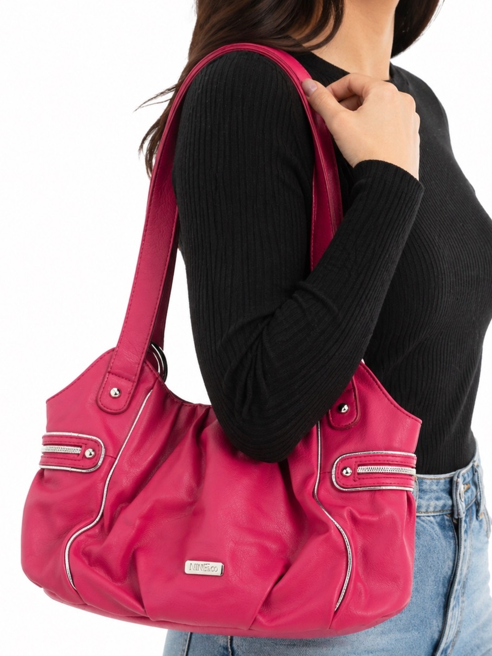 Nine & Co Vintage Chic Y2K Hot Pink Leather Shoulder Bag Purse Women’s